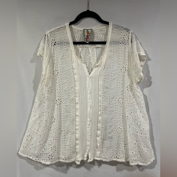 Johnny Was Tops - Johnny Was Cream Eyelet Floral Blouse